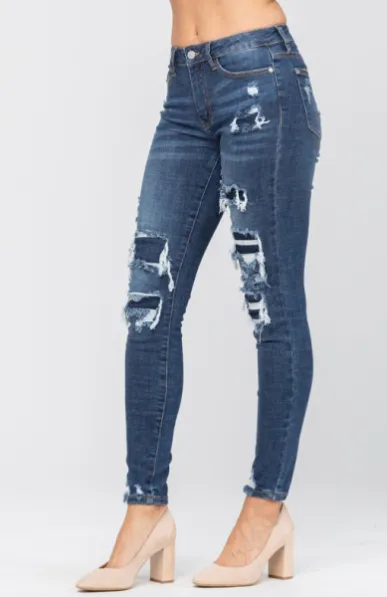 Judy Blue Patched Distressed Skinny Jeans