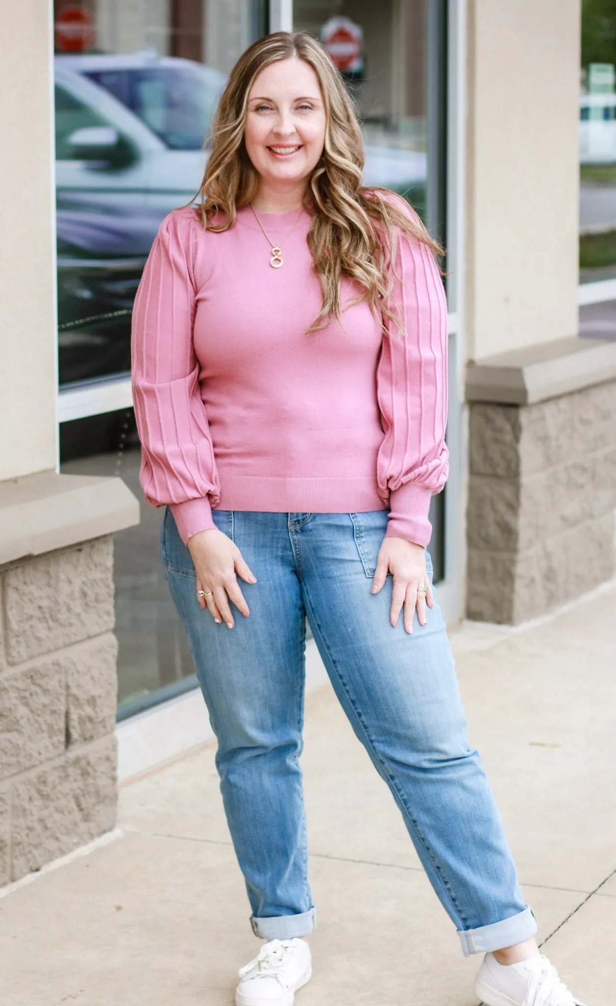 Just a Little Texture Sweater in Rose