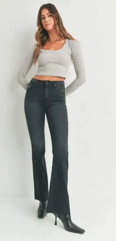 Just Black Denim HR Scissor Cut Flare Washed Black