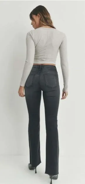 Just Black Denim HR Scissor Cut Flare Washed Black