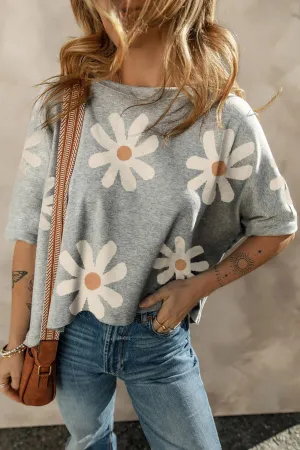 Kami Flower Round Neck Half Sleeve T-Shirt
