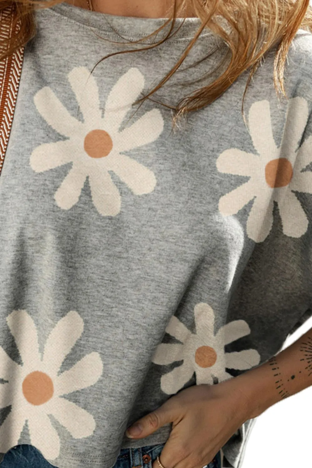 Kami Flower Round Neck Half Sleeve T-Shirt