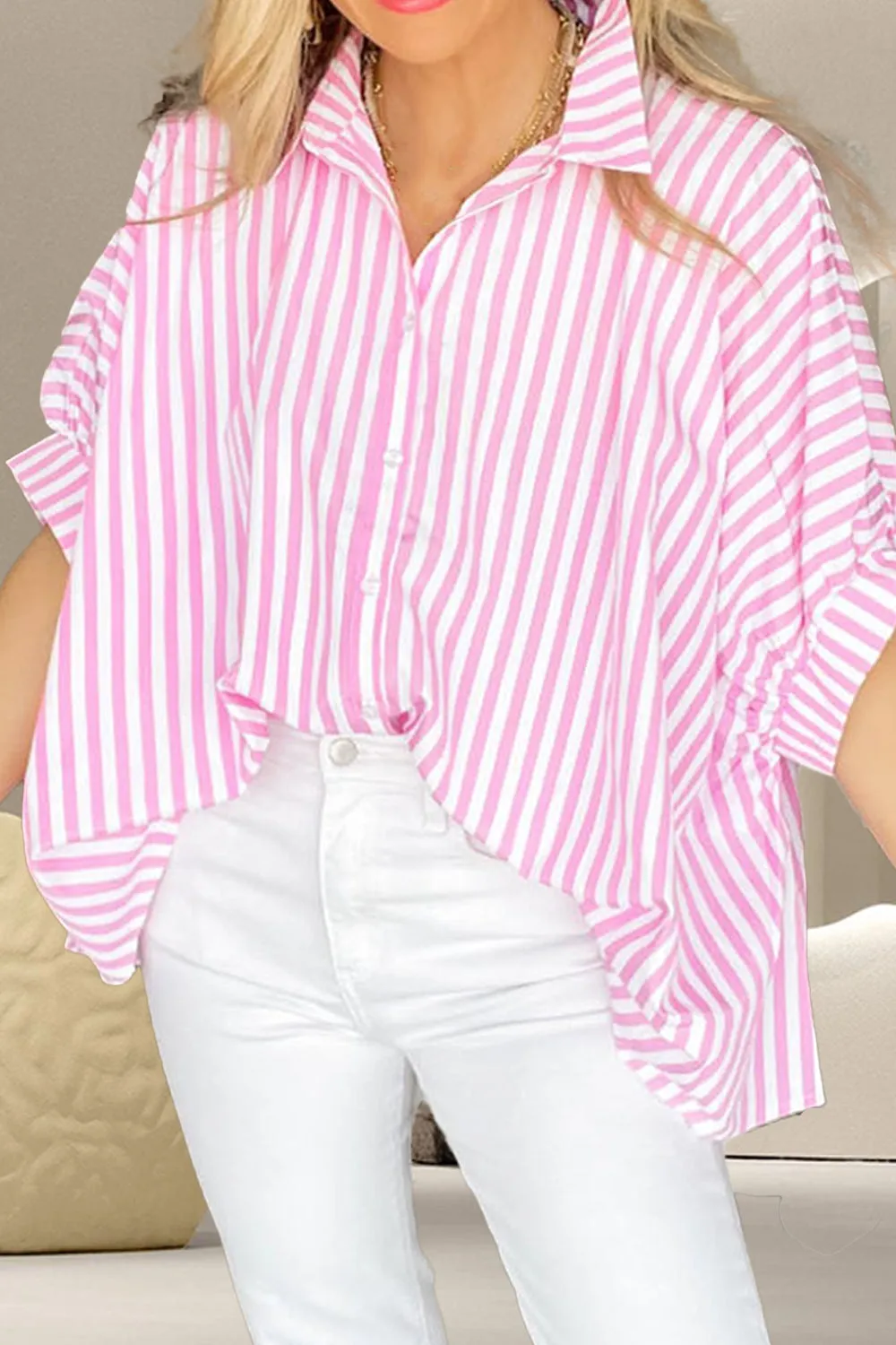 Katherine Striped Collared Neck Half Sleeve Shirt