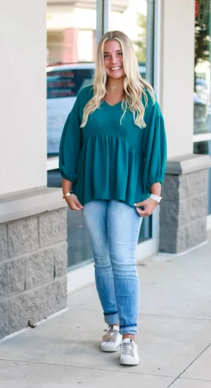 Keep Thinking About Us Blouse in Hunter Green