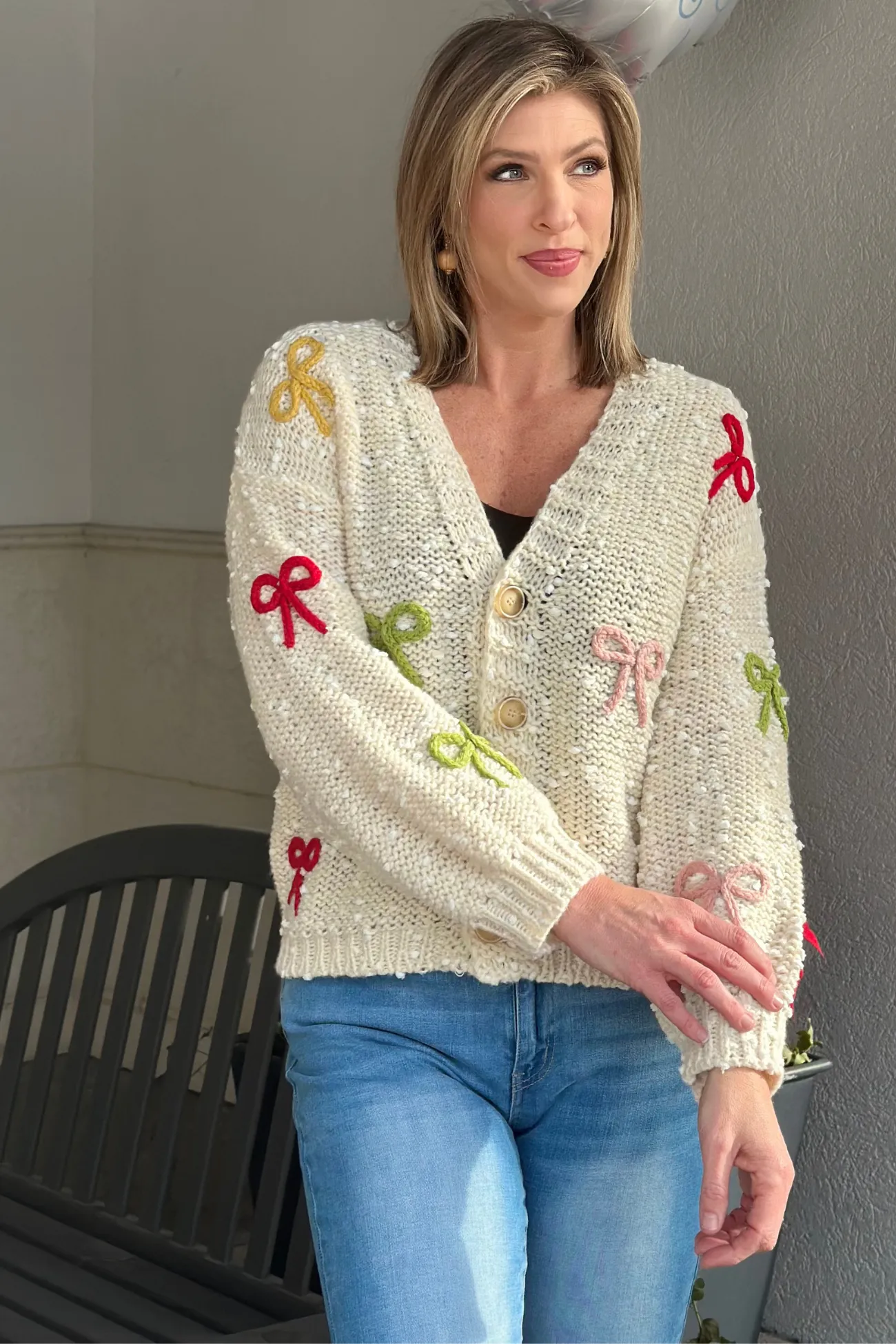 Kelsey Ribbon Patched Button Down Cardigan