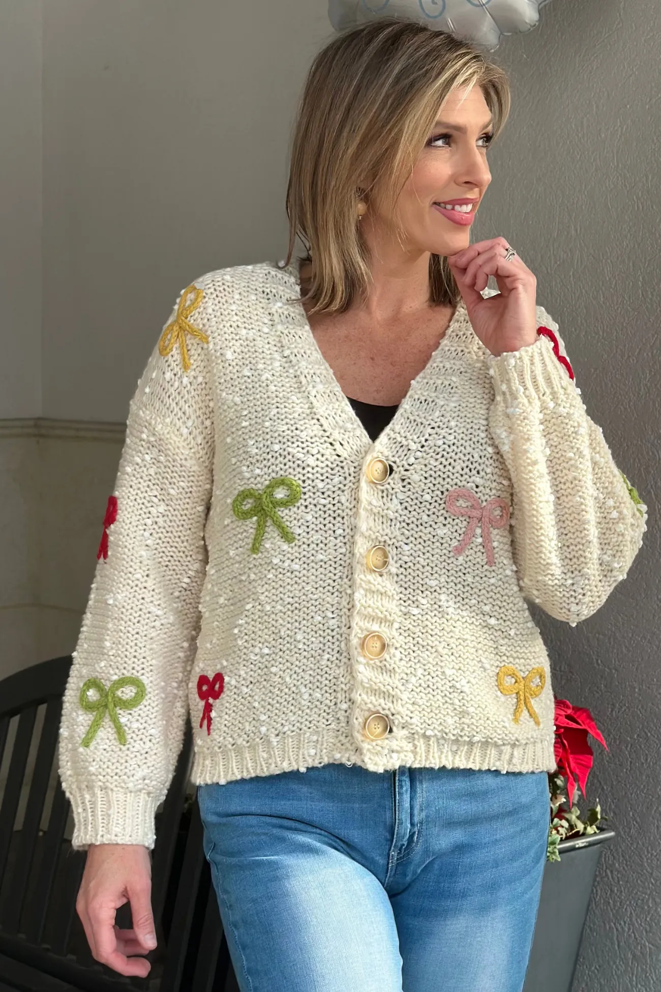 Kelsey Ribbon Patched Button Down Cardigan