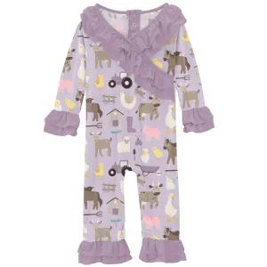 KicKee - Long Sleeve Double Ruffle Romper - Thistle Morning on the Farm