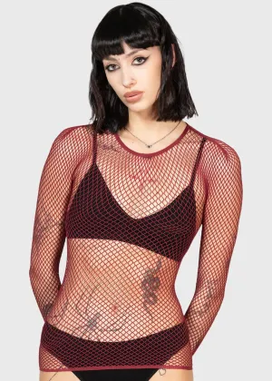 Killstar Hellrazor Fishnet Top Burgundy