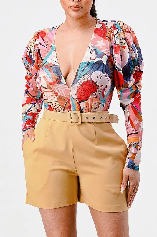 Kimono Chiffon Multi Print Long Sleeve Romper