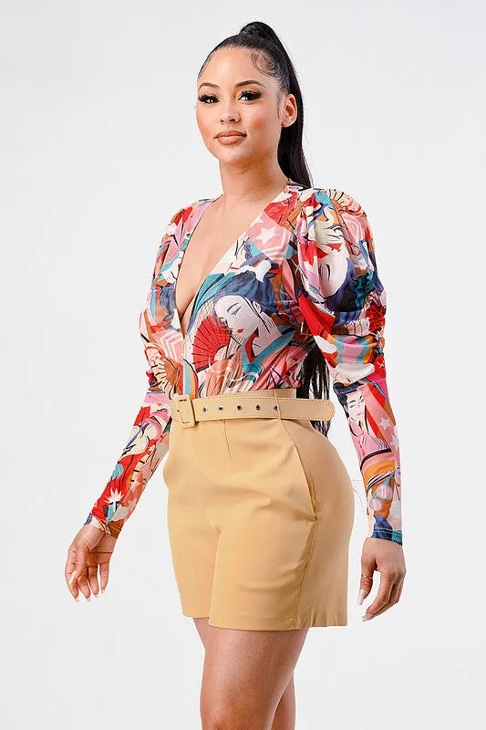 Kimono Chiffon Multi Print Long Sleeve Romper