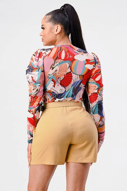 Kimono Chiffon Multi Print Long Sleeve Romper