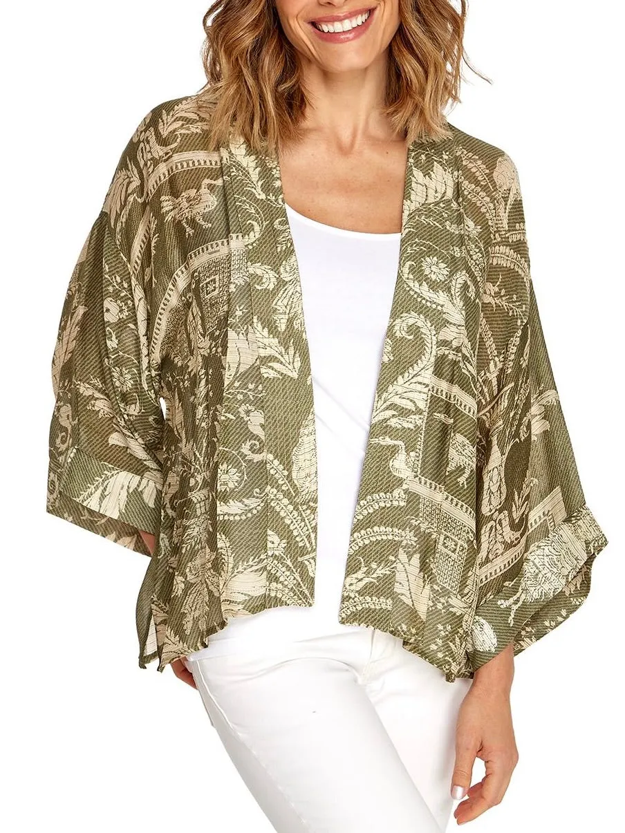 Kimono Jacket - Sage Damask