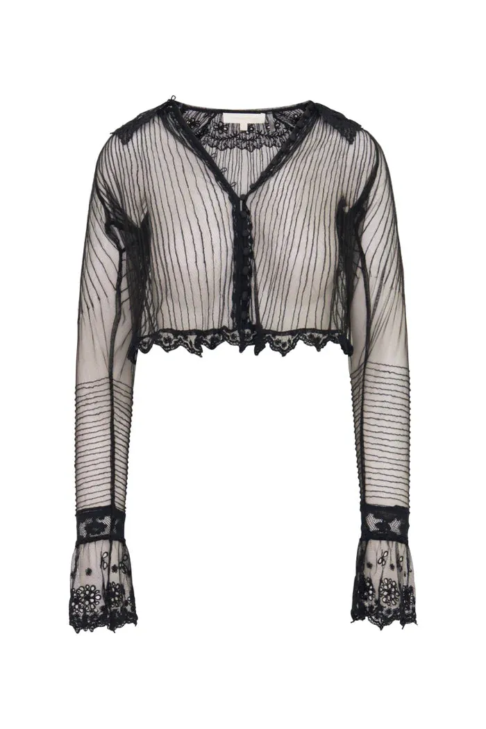 Koto Sheer Lace Trimmed Top - Black