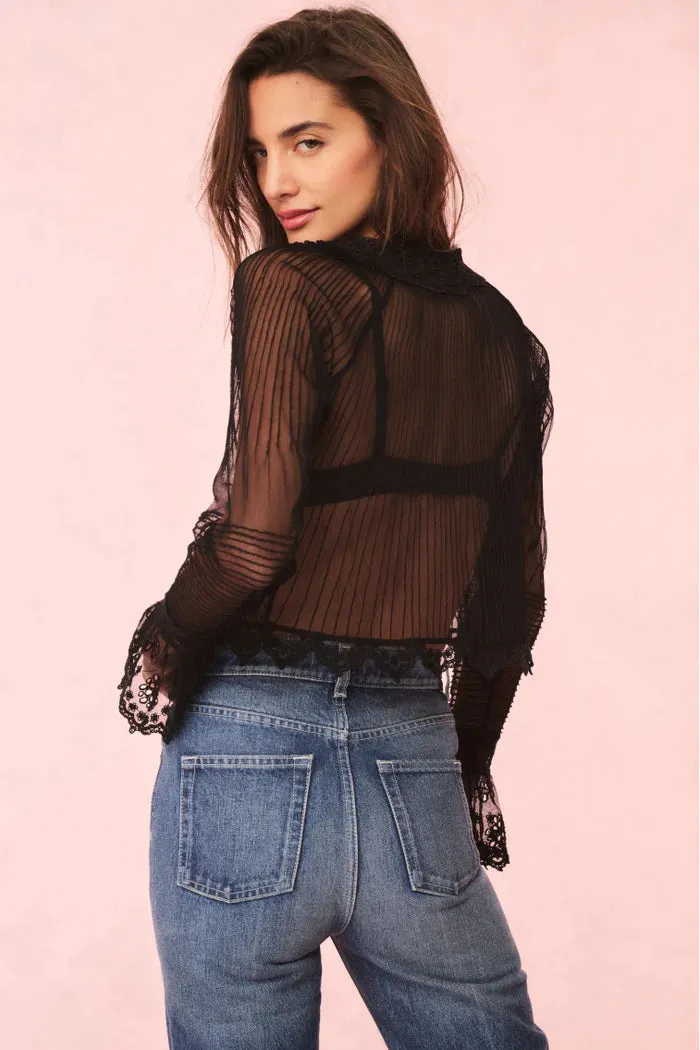 Koto Sheer Lace Trimmed Top - Black