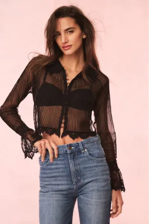 Koto Sheer Lace Trimmed Top - Black