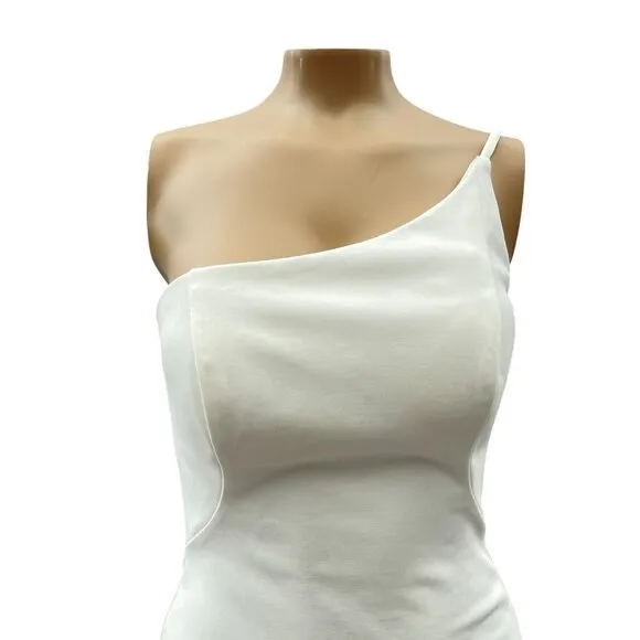 La Femme One-Shoulder Jersey White Long Gown Sultry Thigh High Slit Women's  4