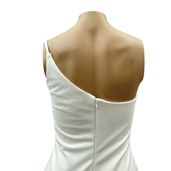 La Femme One-Shoulder Jersey White Long Gown Sultry Thigh High Slit Women's  4