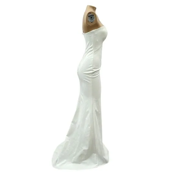 La Femme One-Shoulder Jersey White Long Gown Sultry Thigh High Slit Women's  4