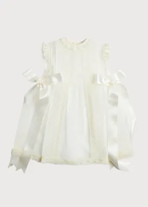 Lace Trim Fine Pleated Dress in Ivory (6mths-2yrs)