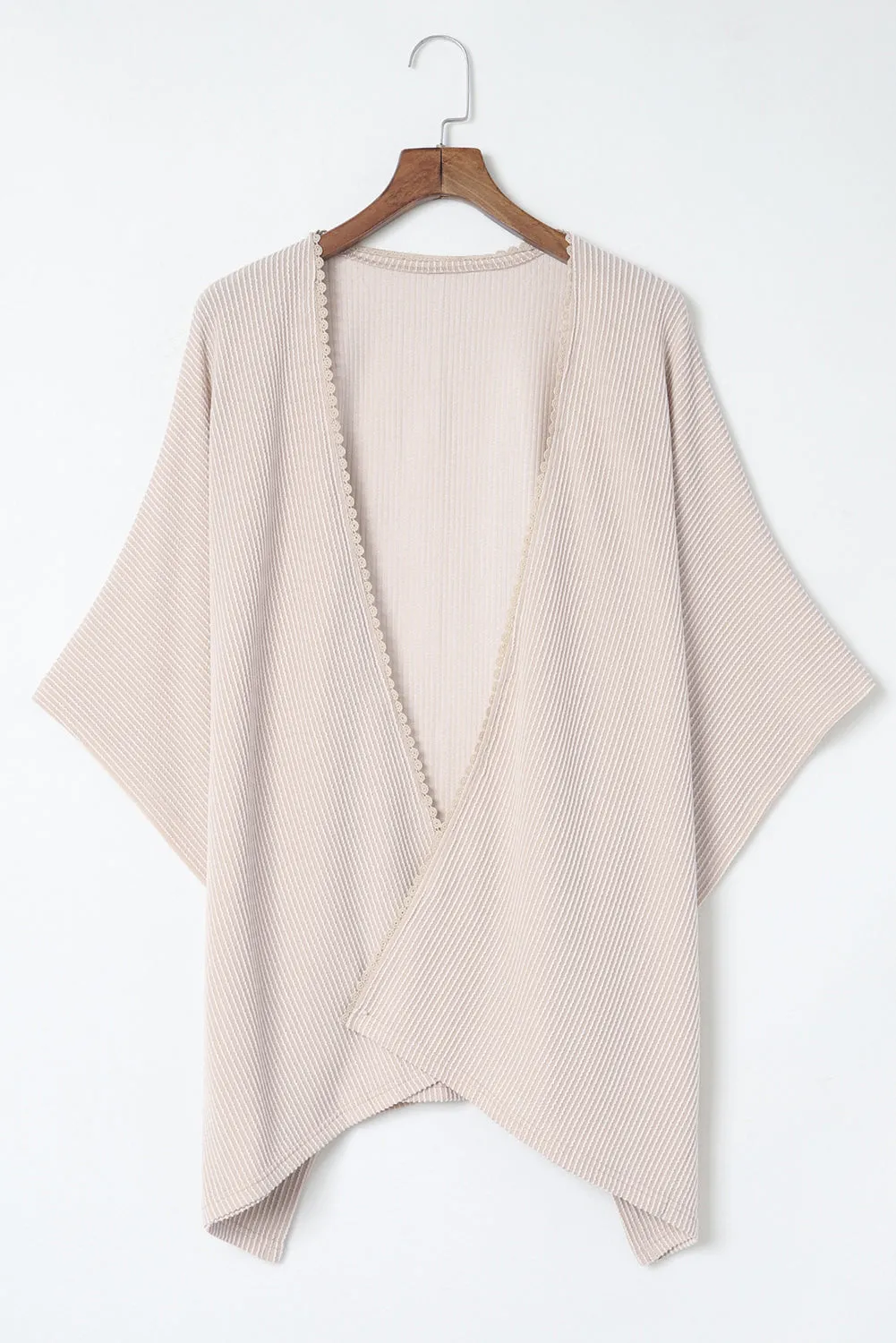 Lace Trim Ribbed Oversize Kimono