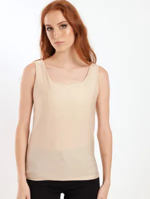 Ladies Basic Scoop Tank Top - Taupe