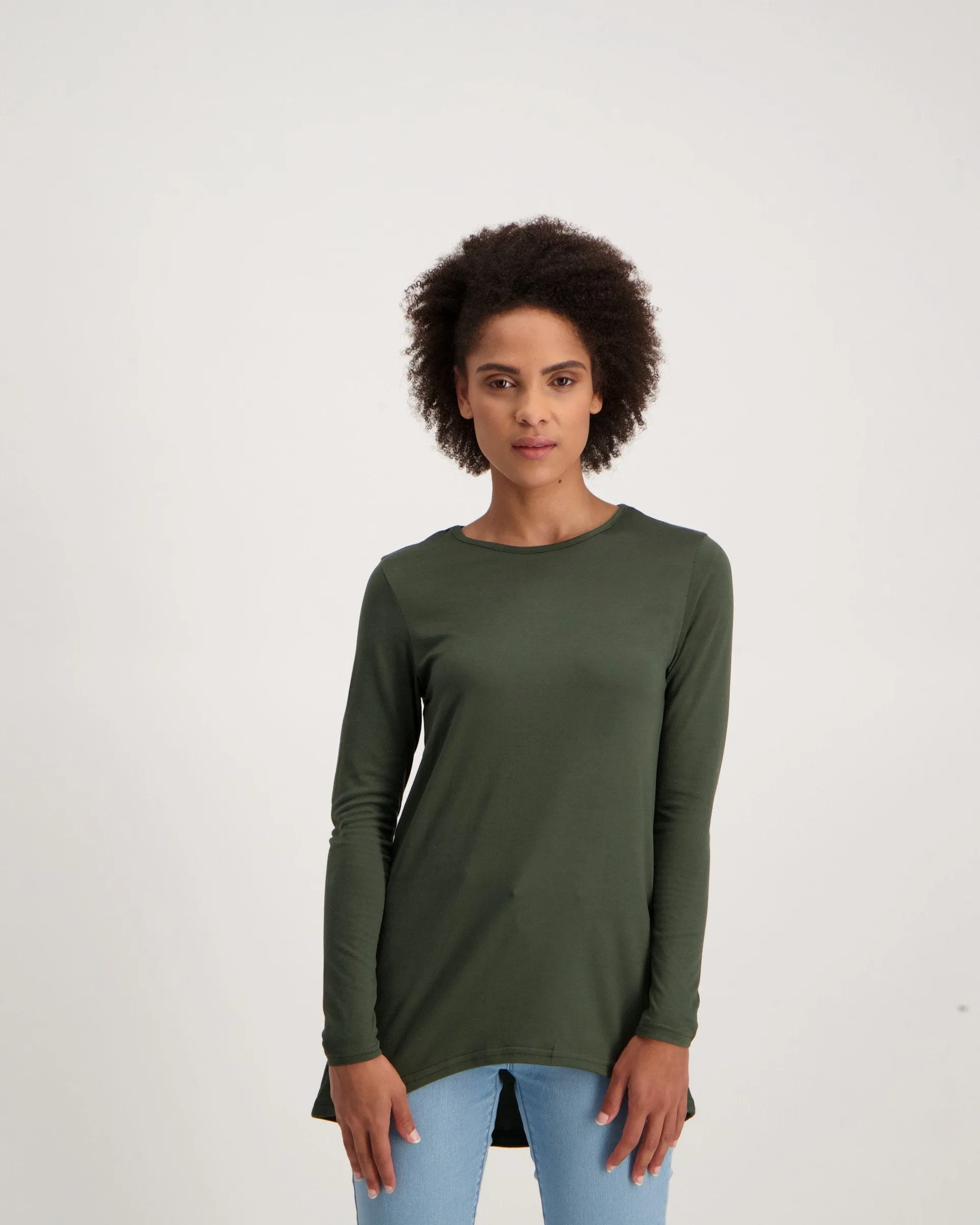 Ladies Long Sleeve Longer Length Top - Khaki