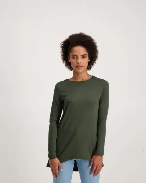 Ladies Long Sleeve Longer Length Top - Khaki