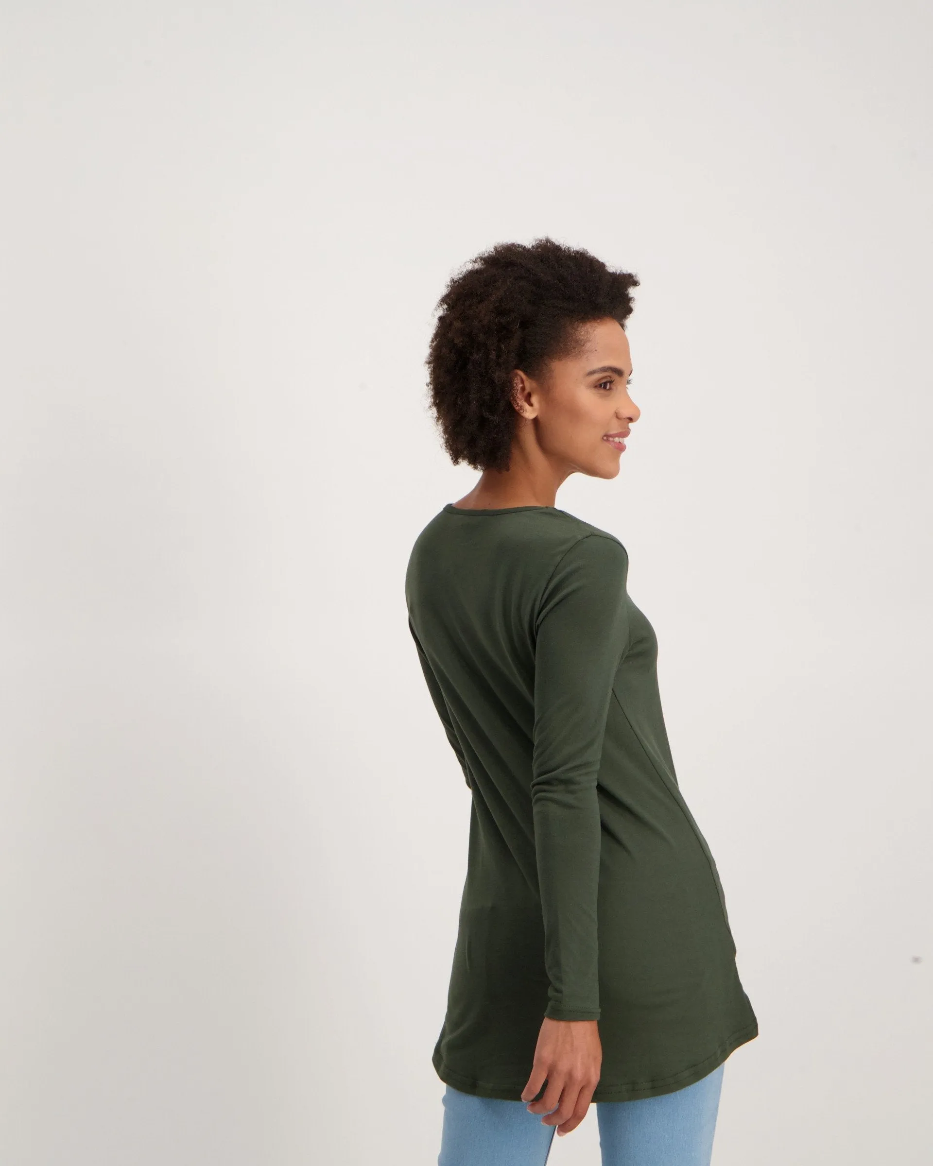 Ladies Long Sleeve Longer Length Top - Khaki