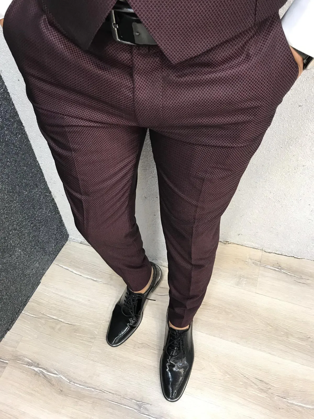 Lazio Claret Red Slim-Fit Tuxedo for Men