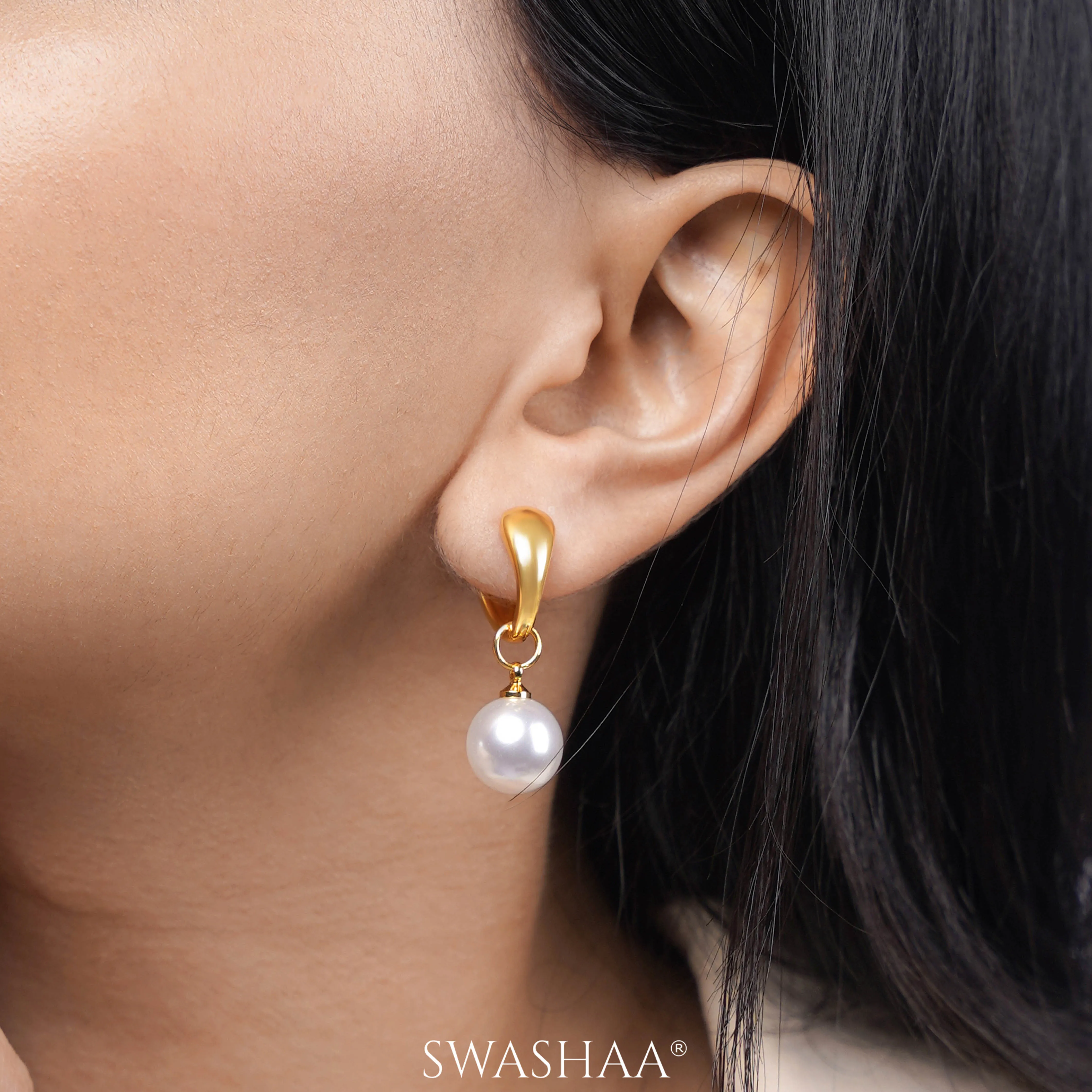 Lenore Pearl 18K Gold Plated Hoop Earrings
