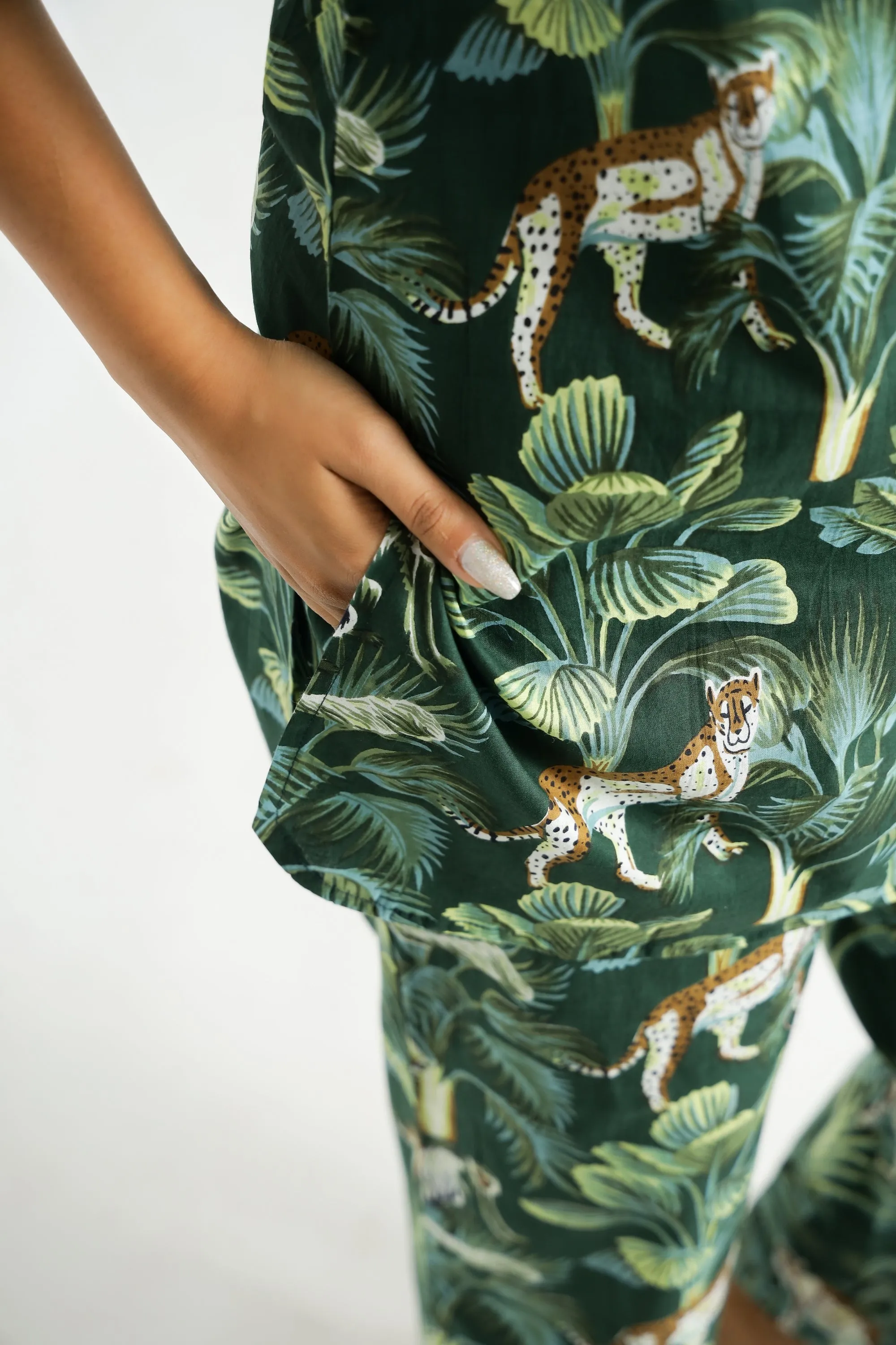 Leopard Green Organic Printed Pure Cotton Loungewear Set