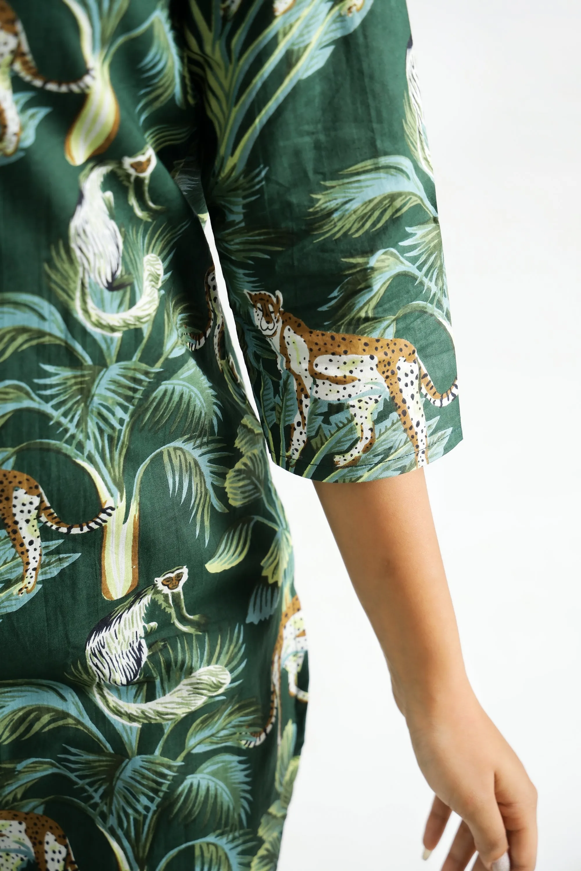 Leopard Green Organic Printed Pure Cotton Loungewear Set