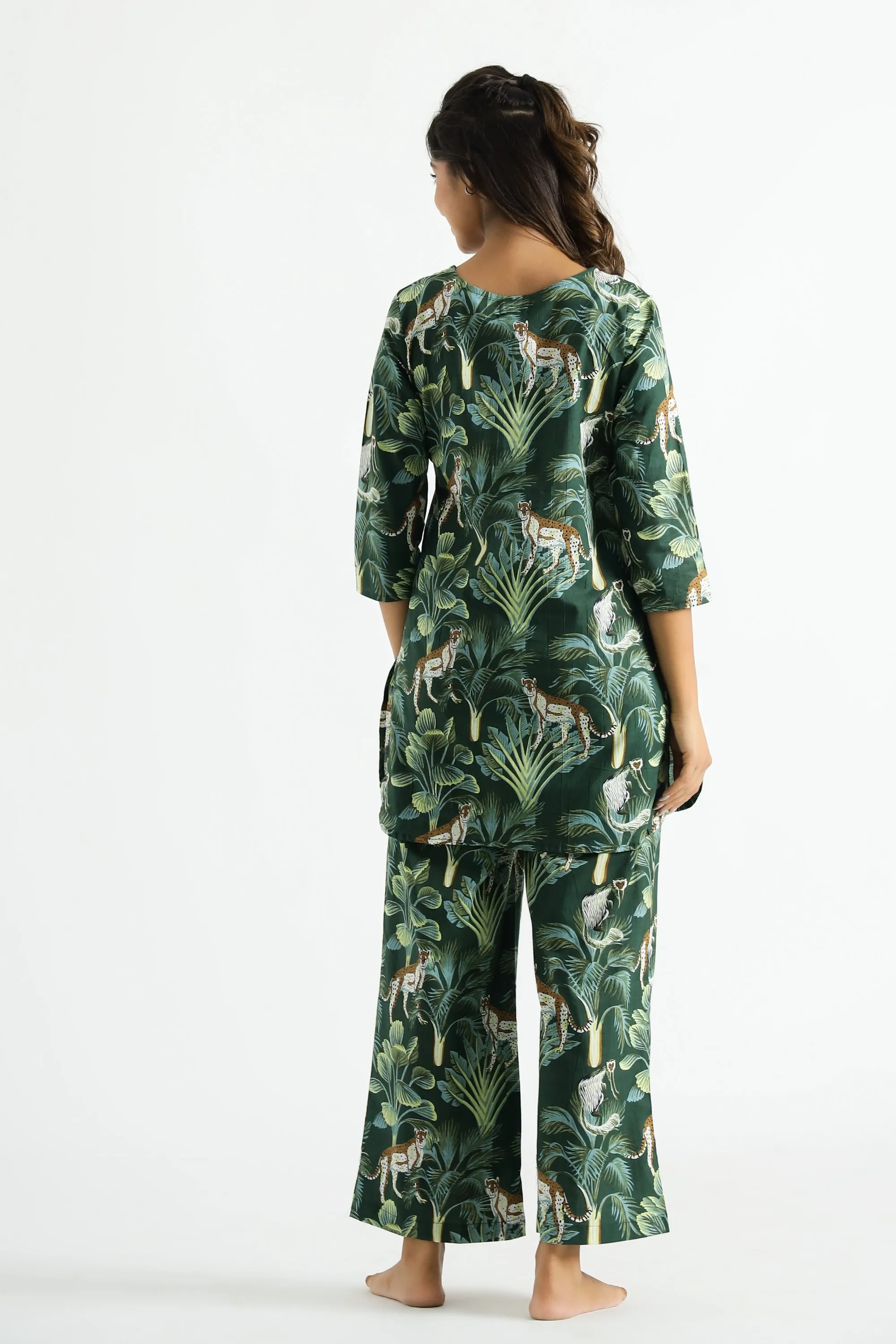 Leopard Green Organic Printed Pure Cotton Loungewear Set
