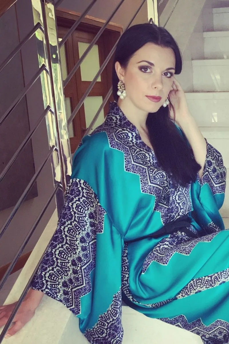 Light Blue Chiffon Silk classic Kimono