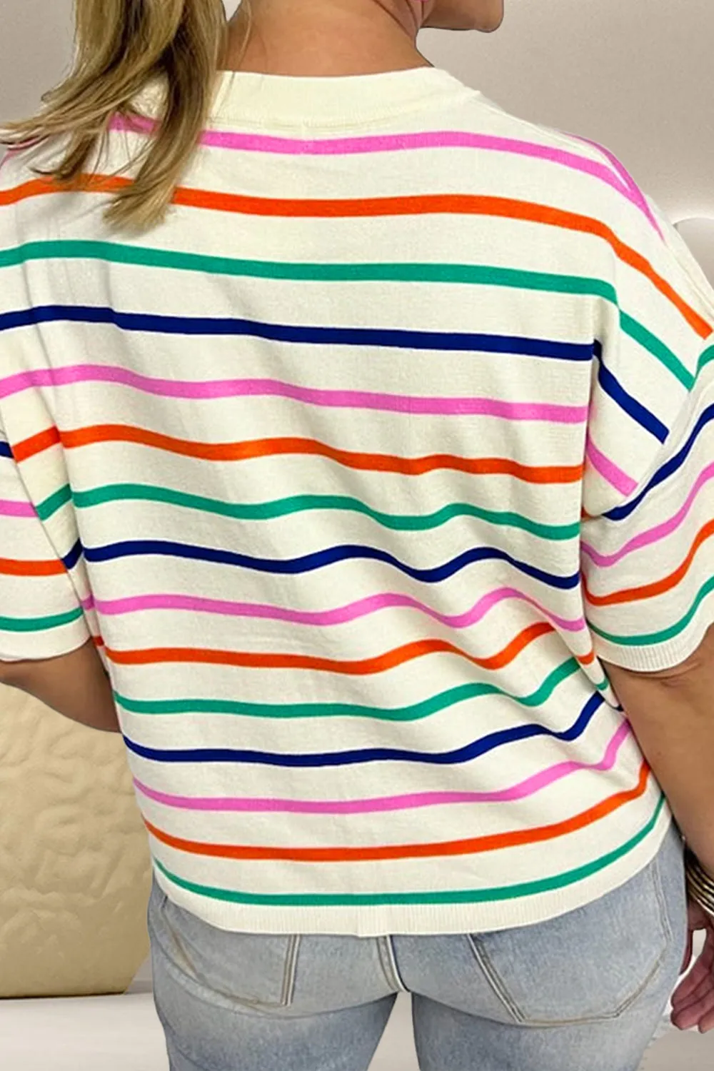 Lillian Striped Round Neck Half Sleeve Knit Top