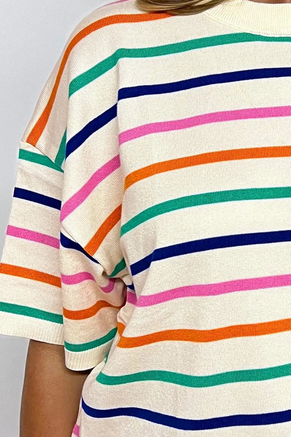 Lillian Striped Round Neck Half Sleeve Knit Top