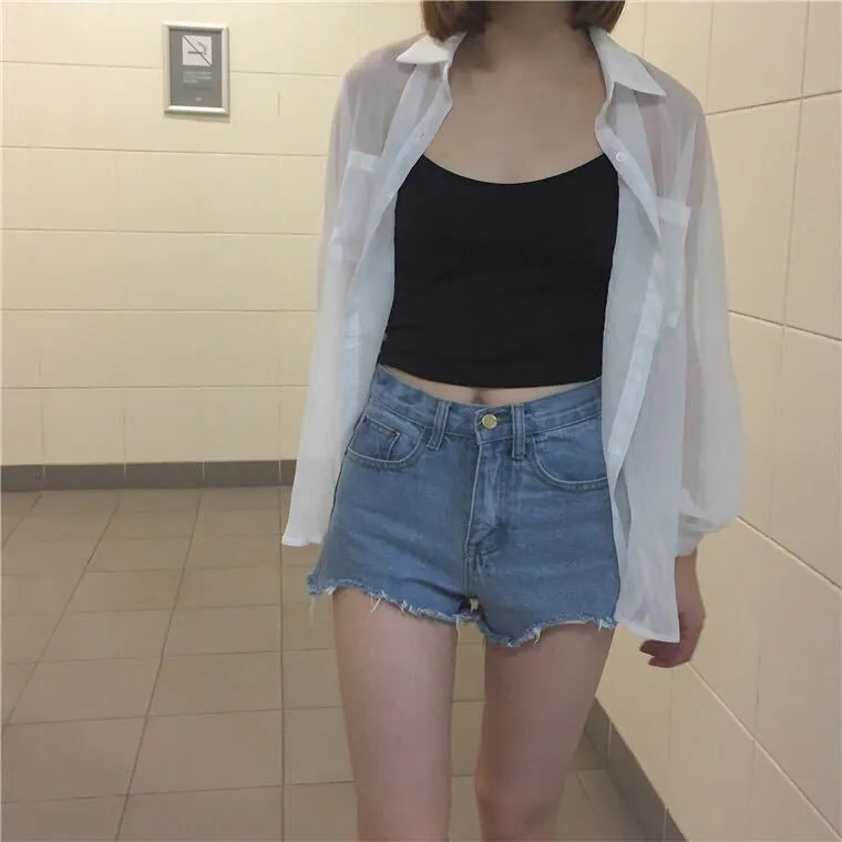 Long Batwing Sleeve Transparent Basic Shirt