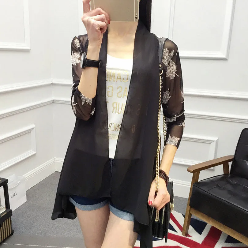 Long Chiffon Ladies Shirts Women's Cardigan Air Conditioning Female Blouses Jackets