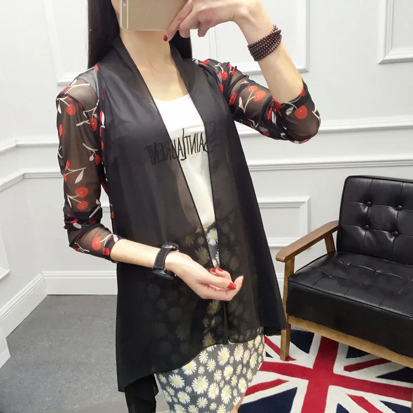 Long Chiffon Ladies Shirts Women's Cardigan Air Conditioning Female Blouses Jackets