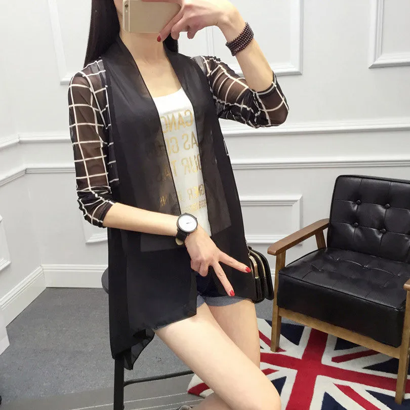 Long Chiffon Ladies Shirts Women's Cardigan Air Conditioning Female Blouses Jackets