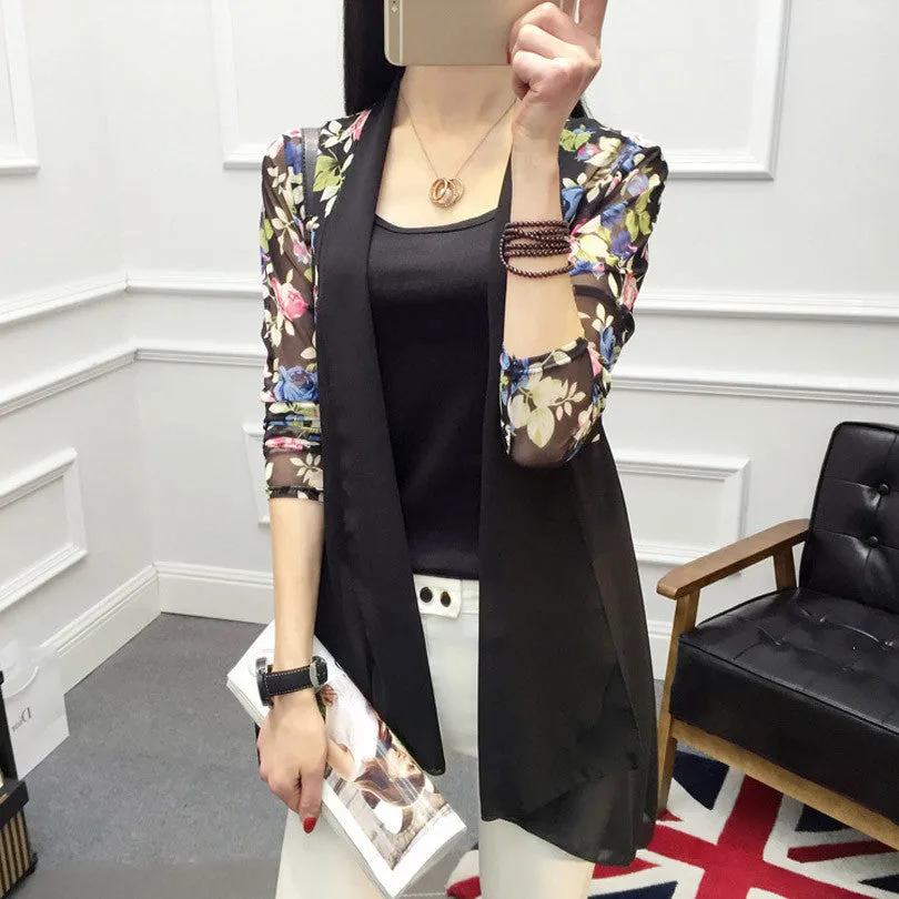 Long Chiffon Ladies Shirts Women's Cardigan Air Conditioning Female Blouses Jackets