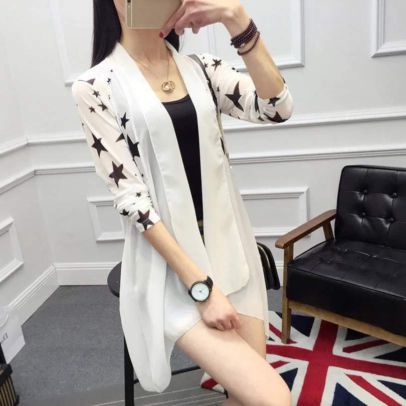 Long Chiffon Ladies Shirts Women's Cardigan Air Conditioning Female Blouses Jackets