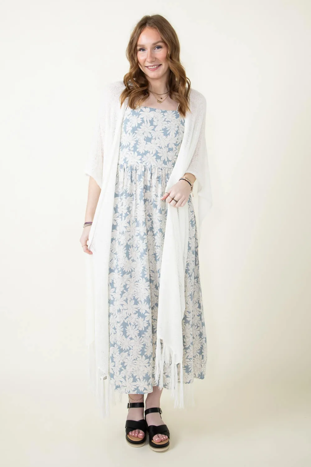 Long Fringe Kimono for Women in Ivory | CLK410133-IVORY