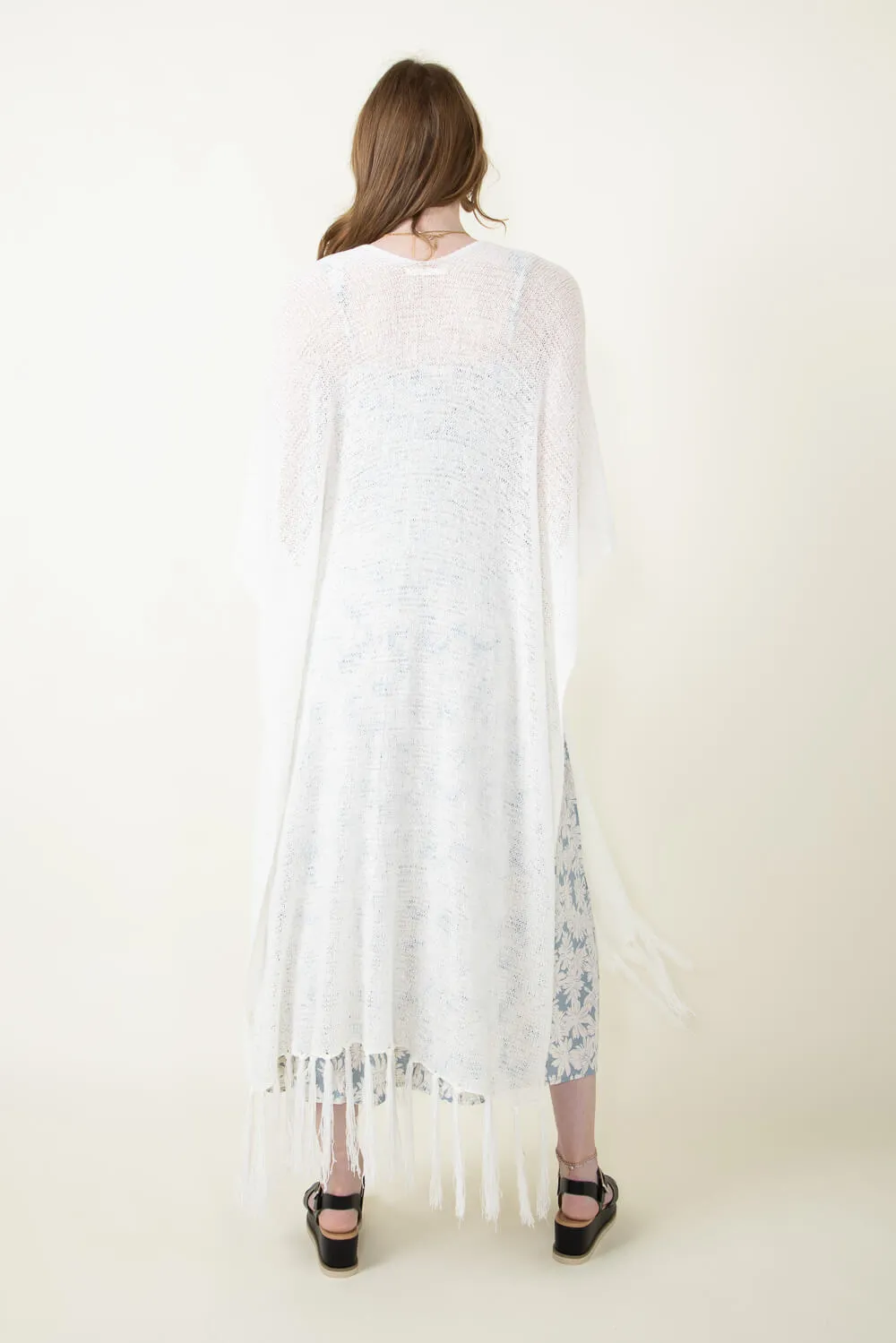 Long Fringe Kimono for Women in Ivory | CLK410133-IVORY