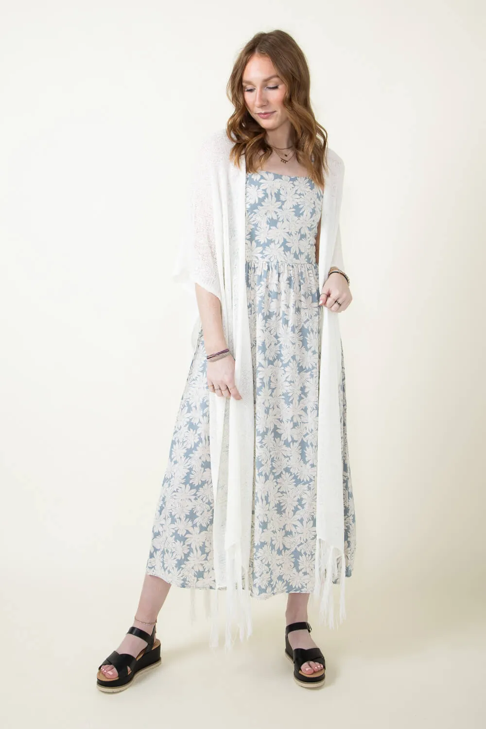Long Fringe Kimono for Women in Ivory | CLK410133-IVORY