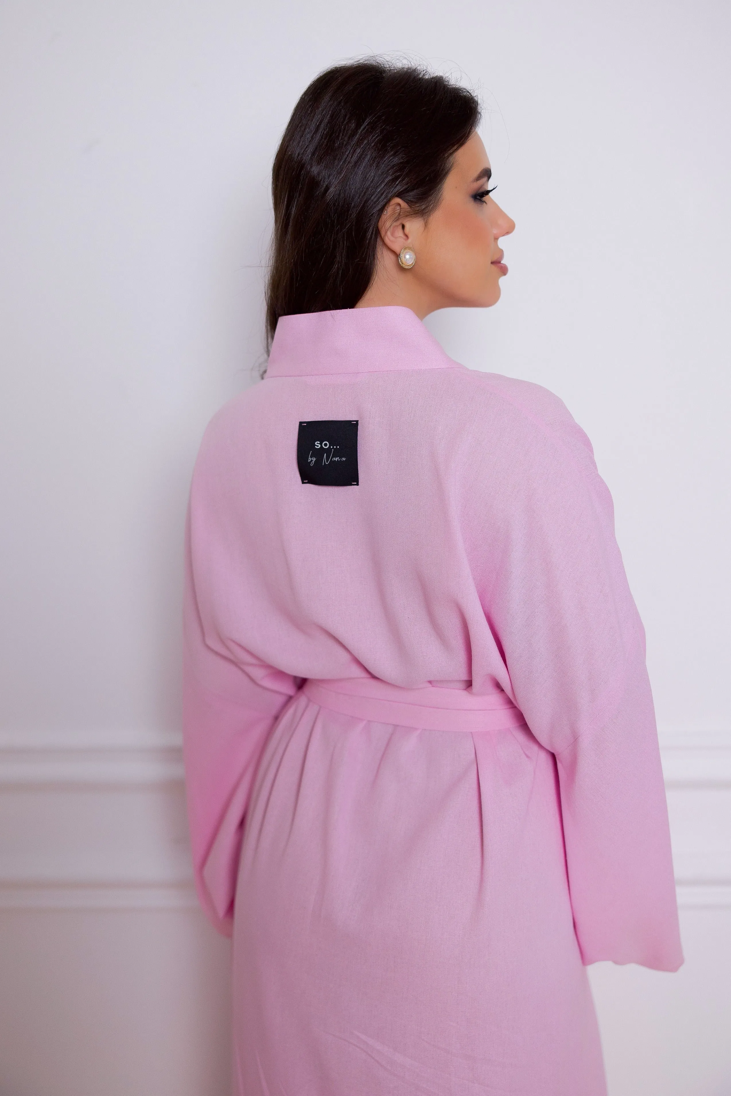Long Linen Japanese Kimono Pink