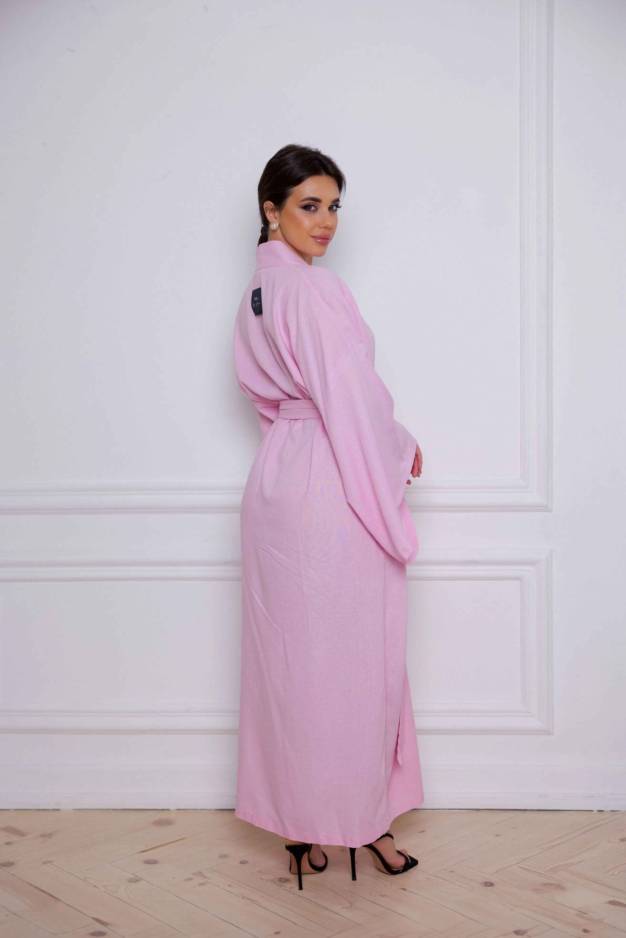 Long Linen Japanese Kimono Pink