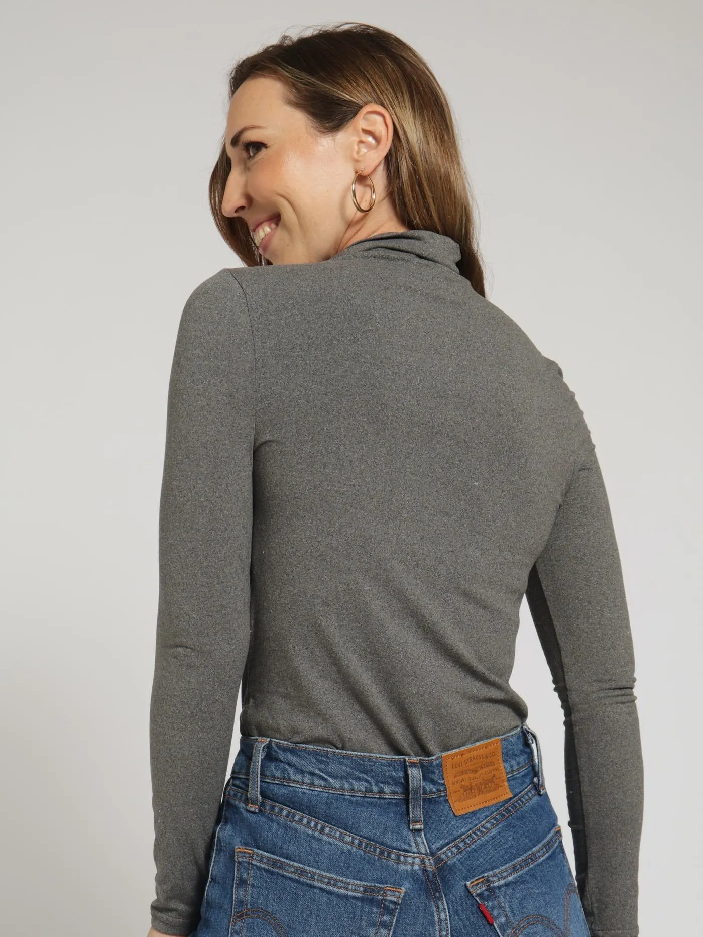 Long Sleeve Basic Poloneck - Charcoal Melange