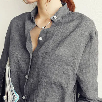 Long Sleeve Shirt Women Clothes Womens Tops Fashion Women Blouses Linen Cotton White Blouse Plus Size