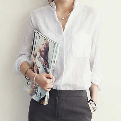 Long Sleeve Shirt Women Clothes Womens Tops Fashion Women Blouses Linen Cotton White Blouse Plus Size